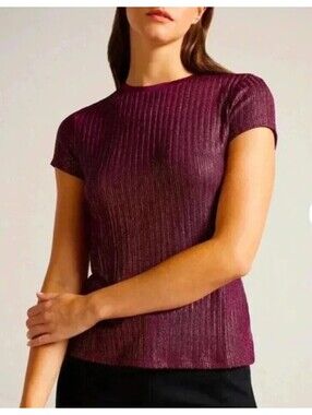 TED BAKER burgundy glitter short sleeve tee sz L